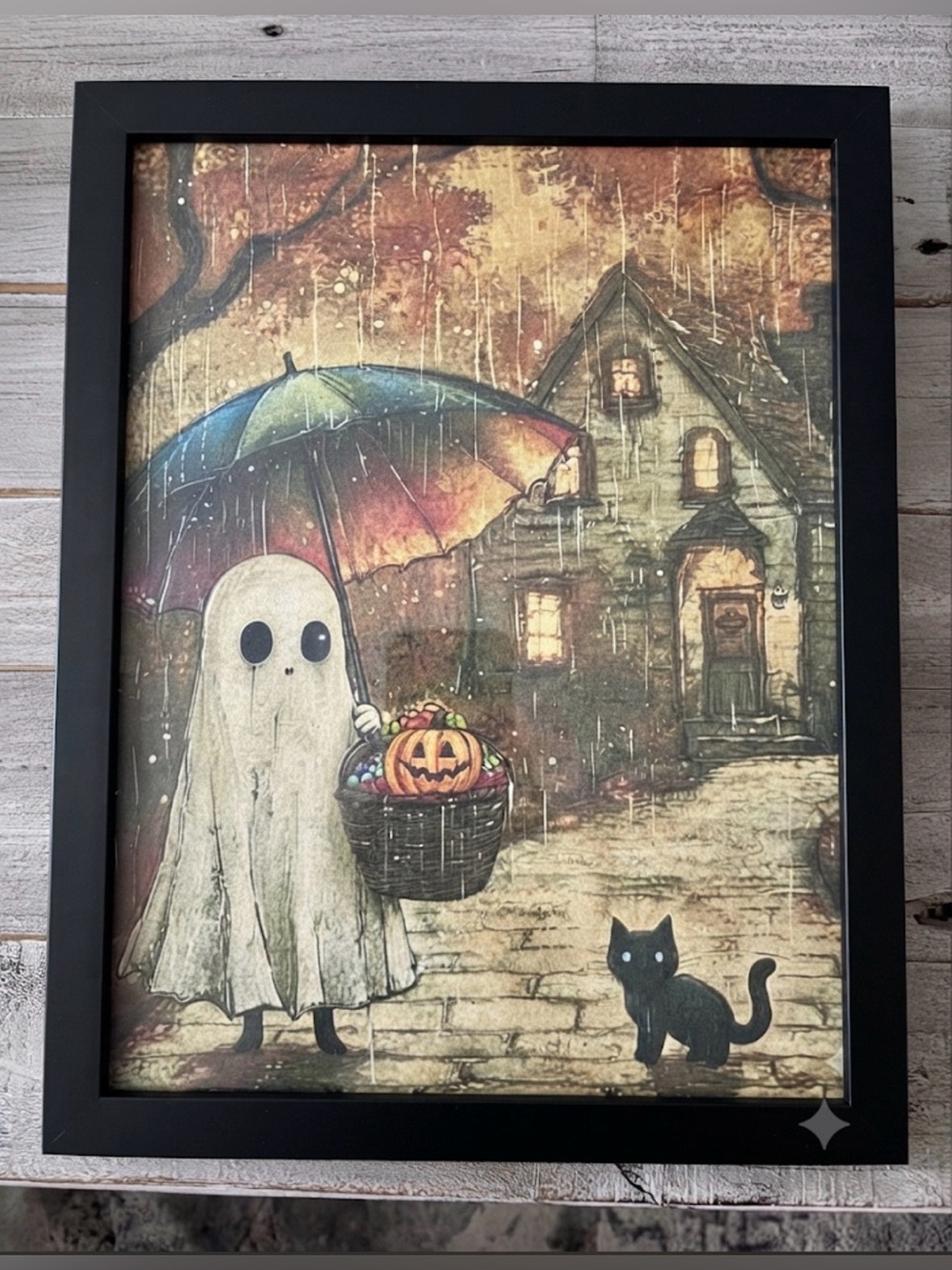 Halloween Ghost and Cat Framed 8x10 Wall Art